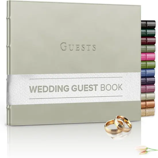 Gallery Leather Guest Book Wedding, Party, Special Events, add Polaroid Photos, 192 Lined Pages, Bonded Leather, Hardcover 7" x 9" Freeport Silver {1}