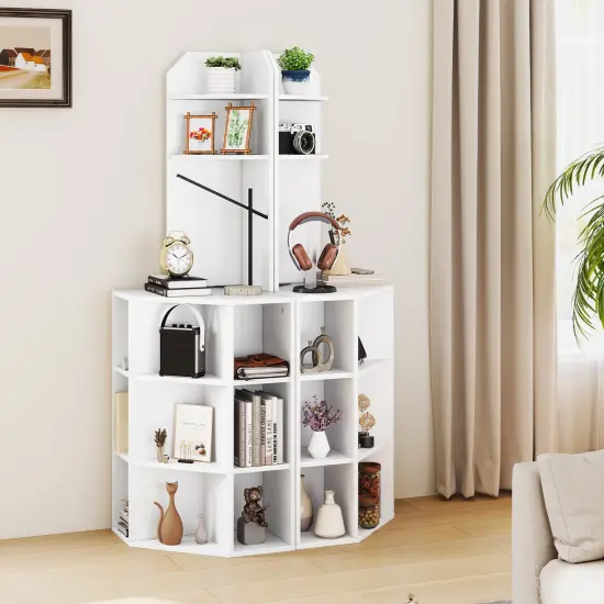 6-Tier Corner Shelf with Charging Station and 2 USB Ports Perfect for Any Room White {6}