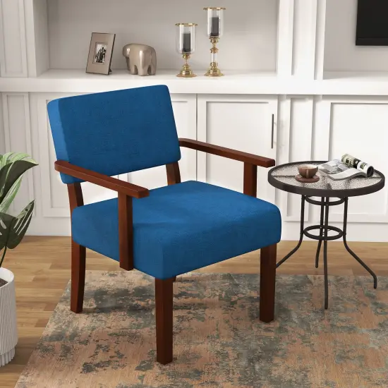 Wooden Frame Upholstered Accent Chair &ndash; Stylish Living Room Seating Blue {5}
