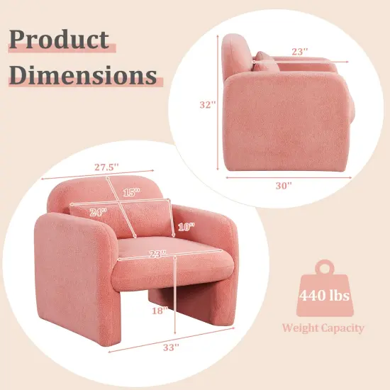 Modern Accent Chair with Waist Pillow and Armrests for Living Room Bedroom Pink {5}