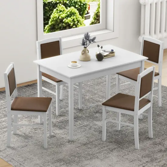 5-Piece Dining Set for 4 with Rubber Wood Legs, Compact Design for Small Dining Room White {2}