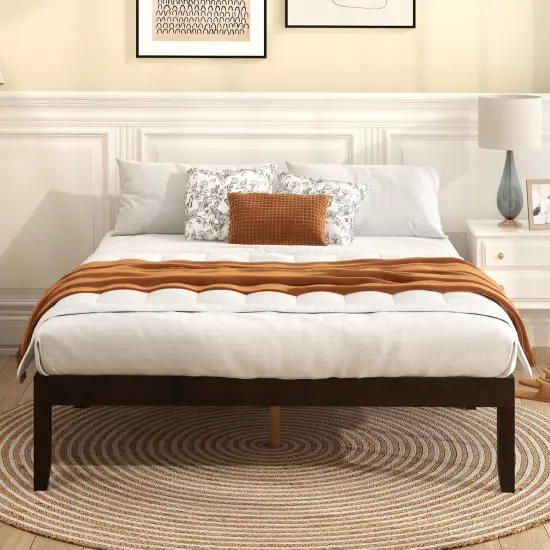 Full Size Bed Frame with Wooden Slats Support and Rubber Wood Legs Perfect for Dorm Room Espresso {5}