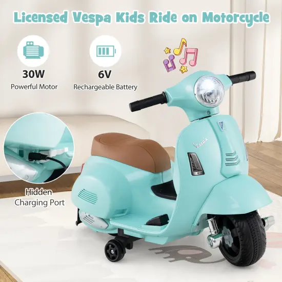 Plastic Licensed Kids Ride-On Motorcycle Vespa with LED Headlight and Horn Sound Green {5}