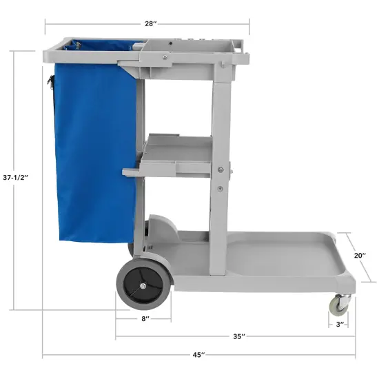 Dryser Commercial Janitorial Cleaning Cart on Wheels - Housekeeping Caddy with Shelves and Vinyl Bag {6}