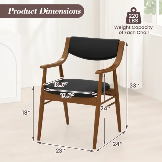 Brown Wooden Dining Chair Set of 2 with Cushioned Seat and Back Support for Comfort Black {4}