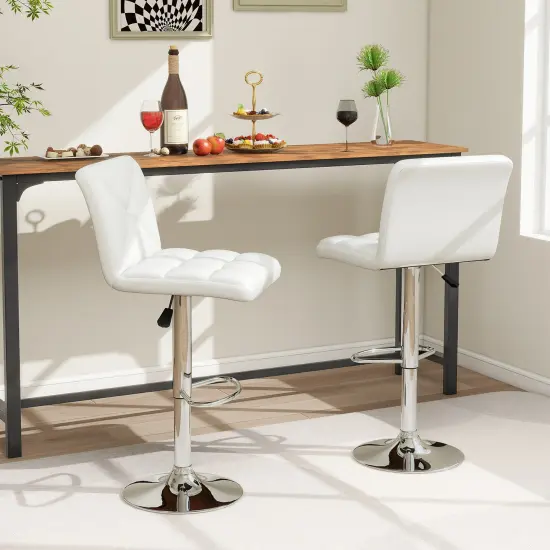 PU Leather Bar Stools Set of 2 with Backrest, Adjustable Height, Modern Design, Comfortable Seating White {3}