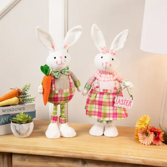 Northlight Bunny Rabbit Figurines with Easter Sign Spring Decorations - 19" - Pink and Green - Set of 2 {1}
