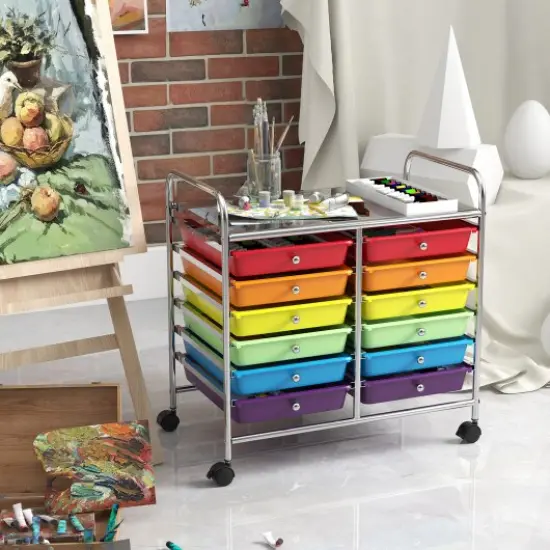 12 Removable Drawers Rolling Storage Cart with 4 Universal Wheels and Metal Frame Multicolor {1}