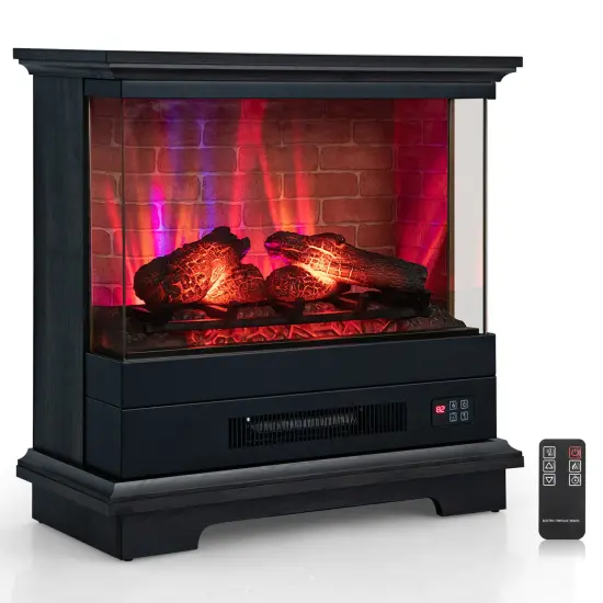 27 Inch Freestanding Fireplace with Remote Control Black {3}