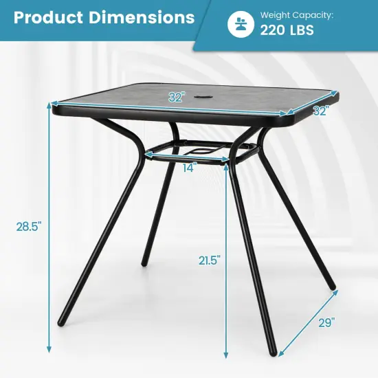 Costway Outdoor Dining Table 32'' x 32'' Patio Bistro Table with Umbrella Hole for 4 Persons {2}
