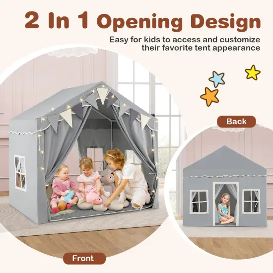 Kids Large Play Tent House with 2 Opening Door and Star Lighting Perfect for Gift Grey {6}