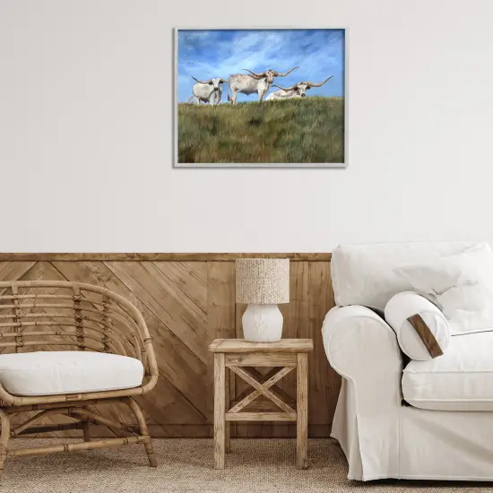 Stupell Industries White Longhorns over Hill Framed Giclee By Kathy Winkler {2}