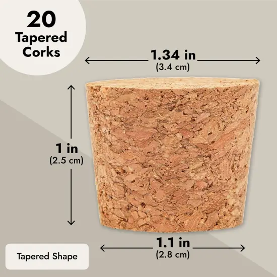 20 Pack Size 16 Large Tapered Corks for Crafts, DIY Art Projects, Stoppers for Wine, Beer Bottles (1.34 x 1 x 1.1 In) Brown {4}