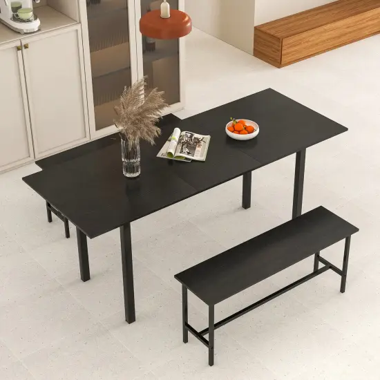 Modern Wooden 3 Piece Dining Table Set for 4-6 with 2 Benches &ndash; Sturdy, Space-Saving Design Black {6}