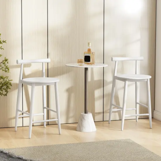 Acacia Wood Counter Height Bar Chair Set with Sturdy Frame and Supportive Legs White {3}
