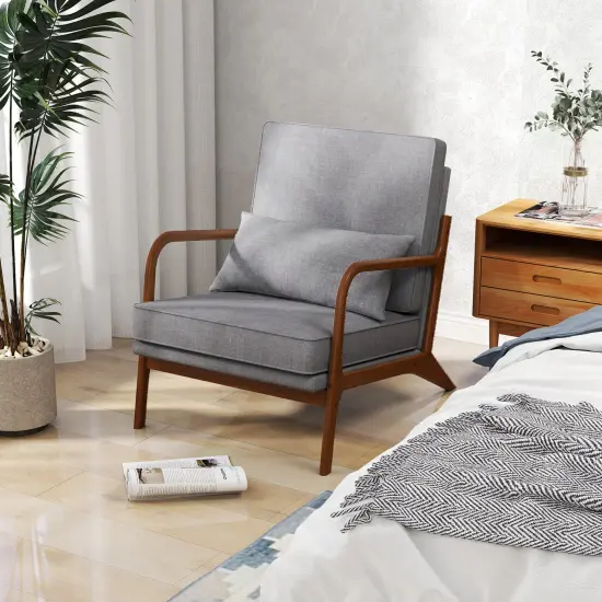 Modern Accent Chair with Rubber Wood Armrests, Removable Back, Comfortable Seating Grey {5}