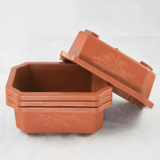 4 Rectangular Plastic Bonsai / Cactus & Succulent Pot 7"x 5.5"x 2" - Dark Orange {4}