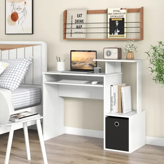 Space-saving Computer Desk with Pull-out Keyboard Tray White {6}