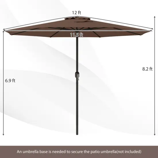 12 Feet Patio Umbrella, Fabric, Crank Handle, 8 Sturdy Ribs, Outdoor Shade for Garden & Deck Coffee {5}