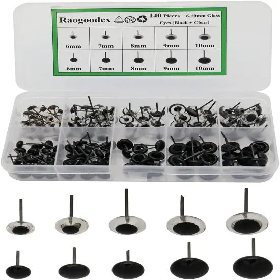 140Pcs Needle Felting Eyes - 6-10mm (Black with Clear) {3}