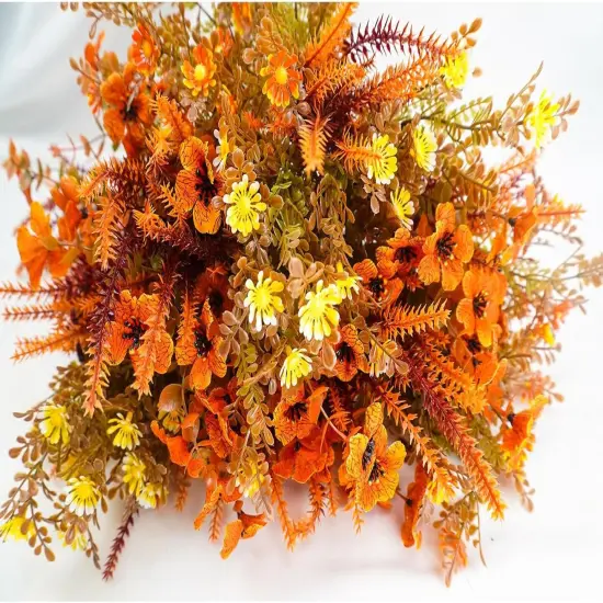 16PCS Fall Artificial Flowers - Orange Mums {3}