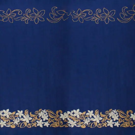 1 Yard Tiare & Swirls Double Border Glitter Polyester Fabric 56 Inch Width Blue {1}