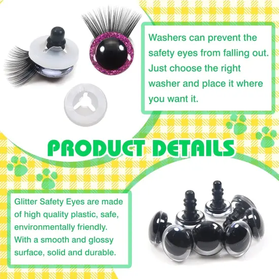 28pcs 12mm Safety Eyes Plastic Glitter Safety Eyes with Eyelashes and Washers {3}