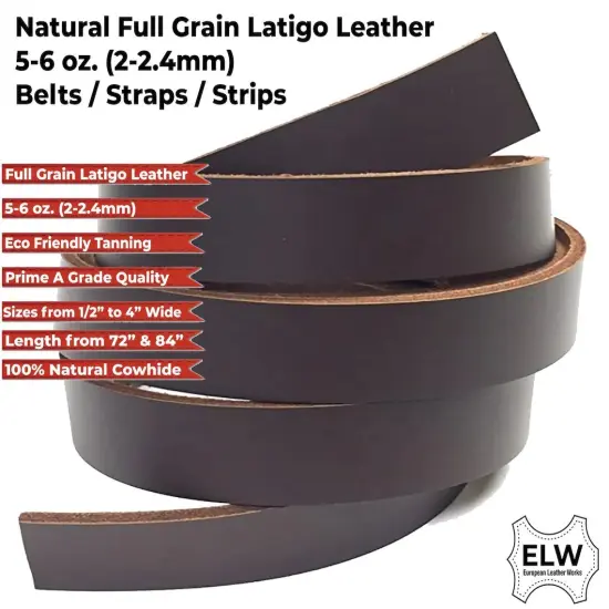 Brown 5/6 oz. (2mm) Tooling Leather Belt/Strip/Straps 1/2" to 4" Wide, 68-72 Inches Long {4}