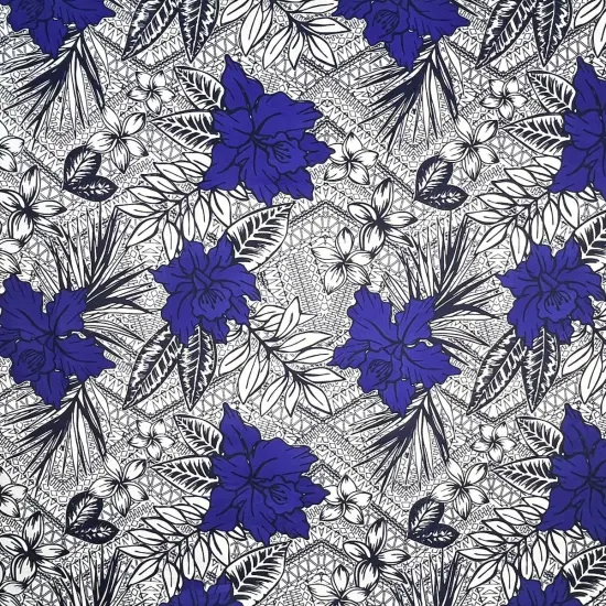 1 Yard All Over Tropical Flowers & Leaves Polyester Fabric 60 Inch Width Purple {1}
