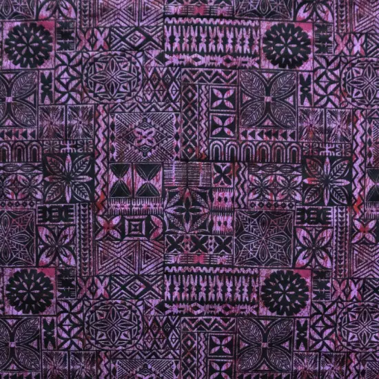1 Yard Polynesian Tapa Print Peachskin Fabric for Cultural Crafts and Decorative Projects 60 Inch Width Purple {1}