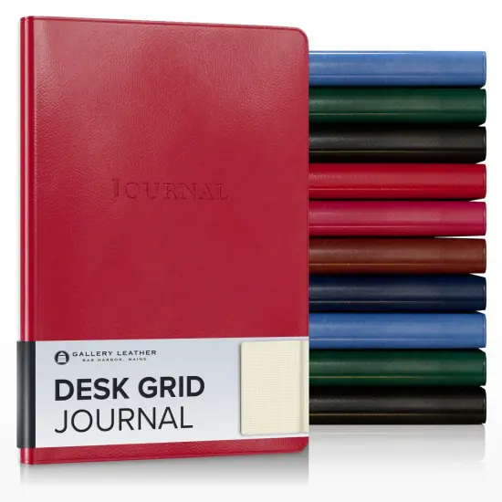 Gallery Leather Grid Journal - Crafted in Maine, USA - Elegant Leather Writing Notebook with 192 Lined Pages - A Timeless Space for Your Thoughts - 8x5.5, Desk Grid Camden Red {1}