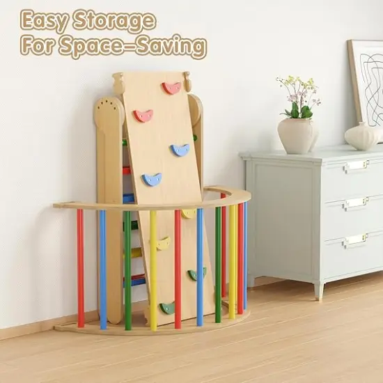 Pikler Triangle Set 7-in-1 Foldable Pikler Triangle Climbing Toys Set for Kids Baby Indoor Playground Jungle Gym, Wooden Montessori Climbing Set for Toddler {2}