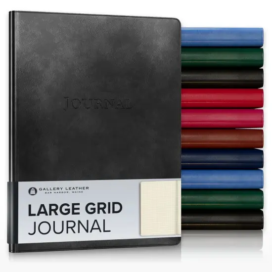 Gallery Leather Grid Journal - Crafted in Maine, USA - Elegant Leather Notebook with 192 Grid Pages , 9.75x7.5 ", Large Grid Acadia Green {2}