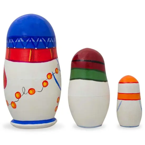 Set of 3 Snowman Wooden Christmas Nesting Dolls 4.25 Inches {3}