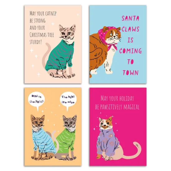 Funny Cat Christmas Greeting Cards Boxed Set of 24 Holiday Notecards Featuring Playful Feline Designs, Perfect for Cat Lovers and Pet Owners {1}