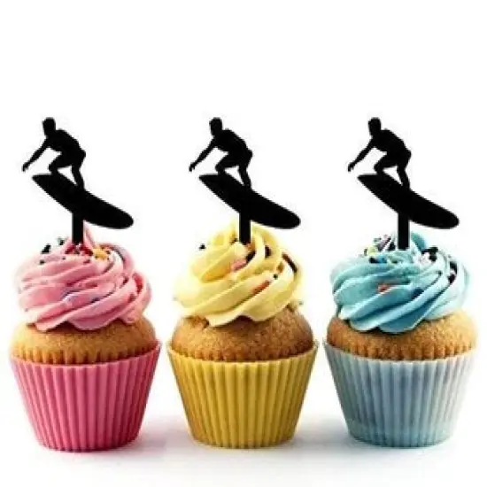 Extreme Surfer Silhouette Acrylic Cupcake Toppers 12 pcs {1}
