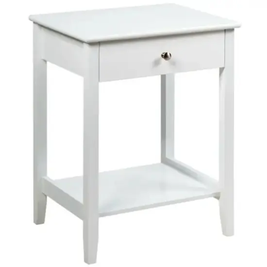 2-Tier Wooden Storage Display Nightstand End Table with 1 Drawer and Metal Handle Grey {9}