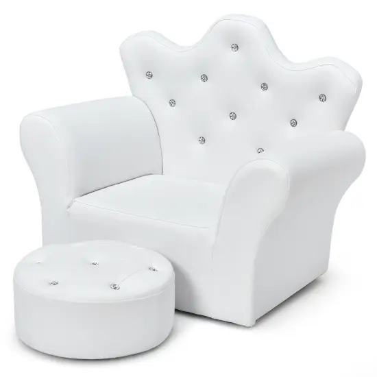 Kids Sofa Armrest Couch with Ottoman White {7}
