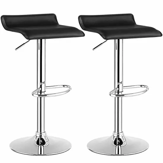 Set of 2 Modern Design Adjustable PU Leather Backless Bar Stools Black {8}