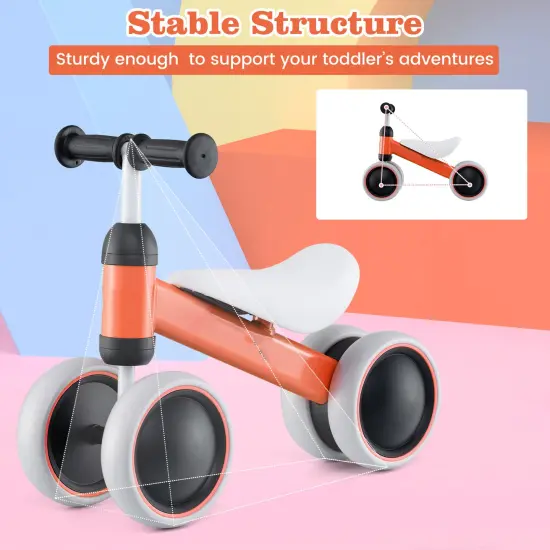 4 Wheels No-Pedal Baby Balance Bike Perfect for Indoor and Outdoor Use Orange {5}