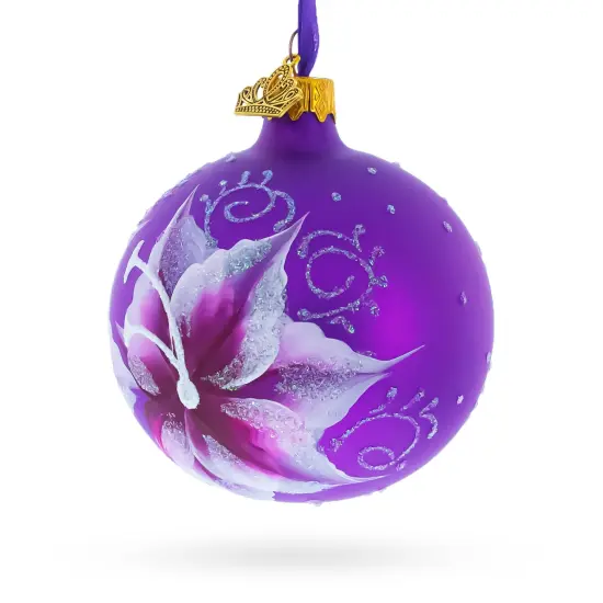 Purple Lily Blossoms Glass Ball Christmas Ornament 3.25 Inches {3}