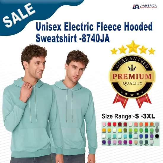 J America&reg; Unisex Electric Long Sleeve Fleece Hooded Sweatshirt ELECTRIC SKY {2}
