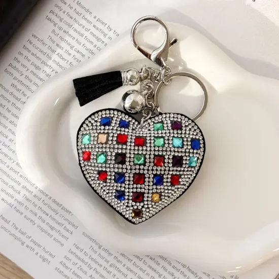 Wrapables Crystal Bling Key Chain Keyring with Tassel Car Purse Handbag Pendant, Rainbow Heart {3}