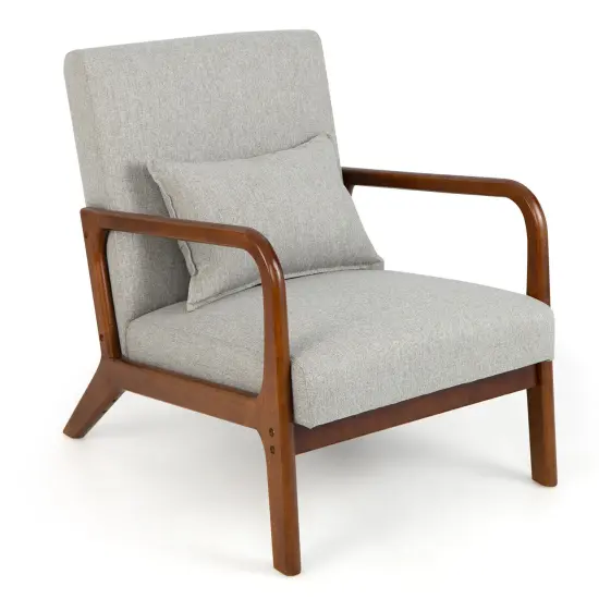 Modern Accent Chair with Rubber Wood Frame and Lumbar Pillow Beige {8}