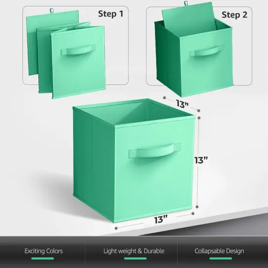 Sorbus Large 13" Storage Bins - 8 Pack Sturdy Collapsible Fabric Storage Cubes with Handles Teal {3}