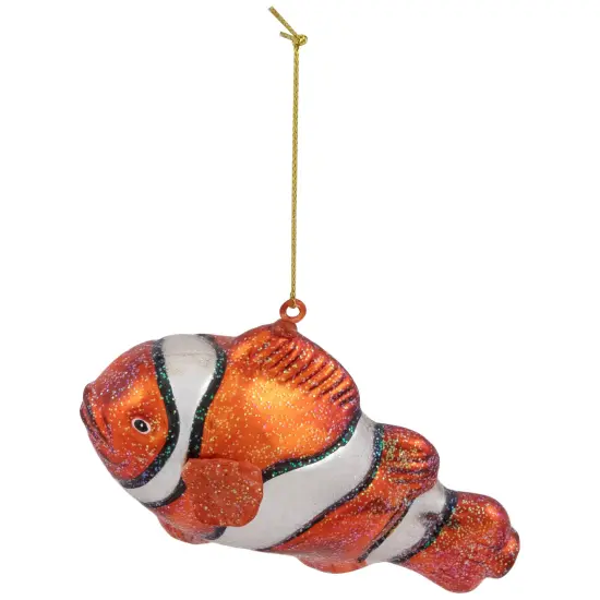 Northlight Glittered Clown Fish Glass Christmas Ornament- 4.75" - Orange and White {4}
