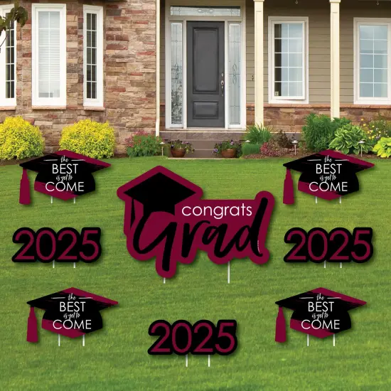 Big Dot of Happiness Maroon Grad Class of 2025 Outdoor Decorations - Graduation Yard Signs - Set of 8 {1}