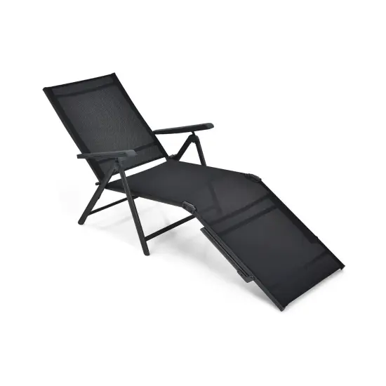 Patio Foldable Chaise Lounge Chair with Backrest and Footrest Black {8}