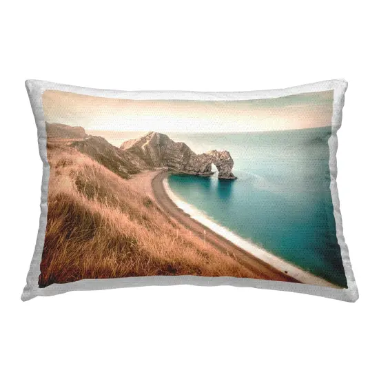 Beach With Arched Cove Outdoor Printed Pillow Design by Nataly White, 14 x 7 x 20 {1}