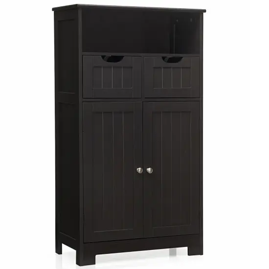 Bathroom Wooden Side Cabinet with 2 Drawers and 2 Doors Grey {9}